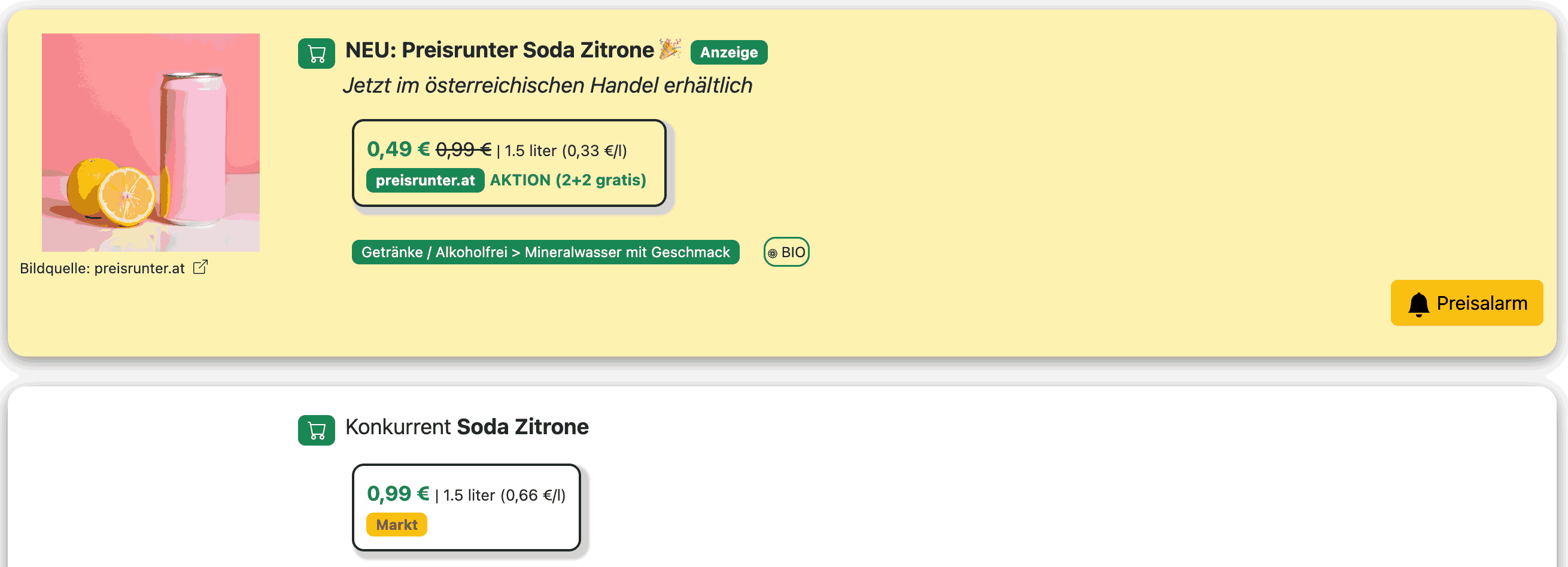 Screenshot Preisrunter Keyword-basierte Werbung